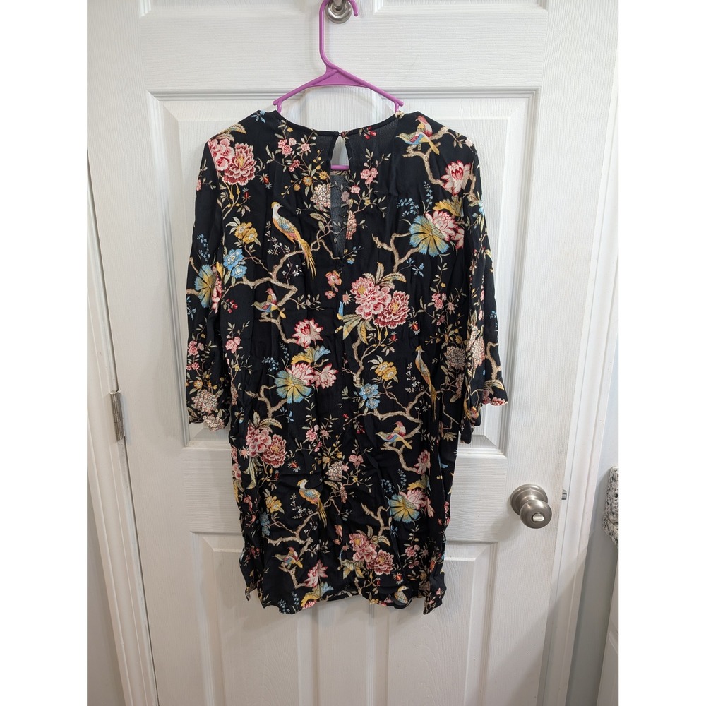 GP & J Baker H&M Floral Bird Print Dress Womens Black Chinoiserie Shift - Size 4 - Picture 2 of 8